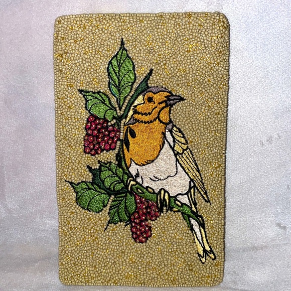 NWOT Beaded & Embroidered Bird Design Tan & Green Bird Sling Bag. - Picture 2 of 5